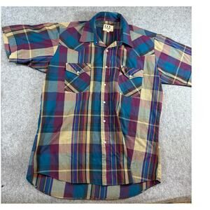 VINTAGE 80s Ely Cattleman Western Shirt Mens Size 16 Plaid Pearl Snap Cowboy 90s